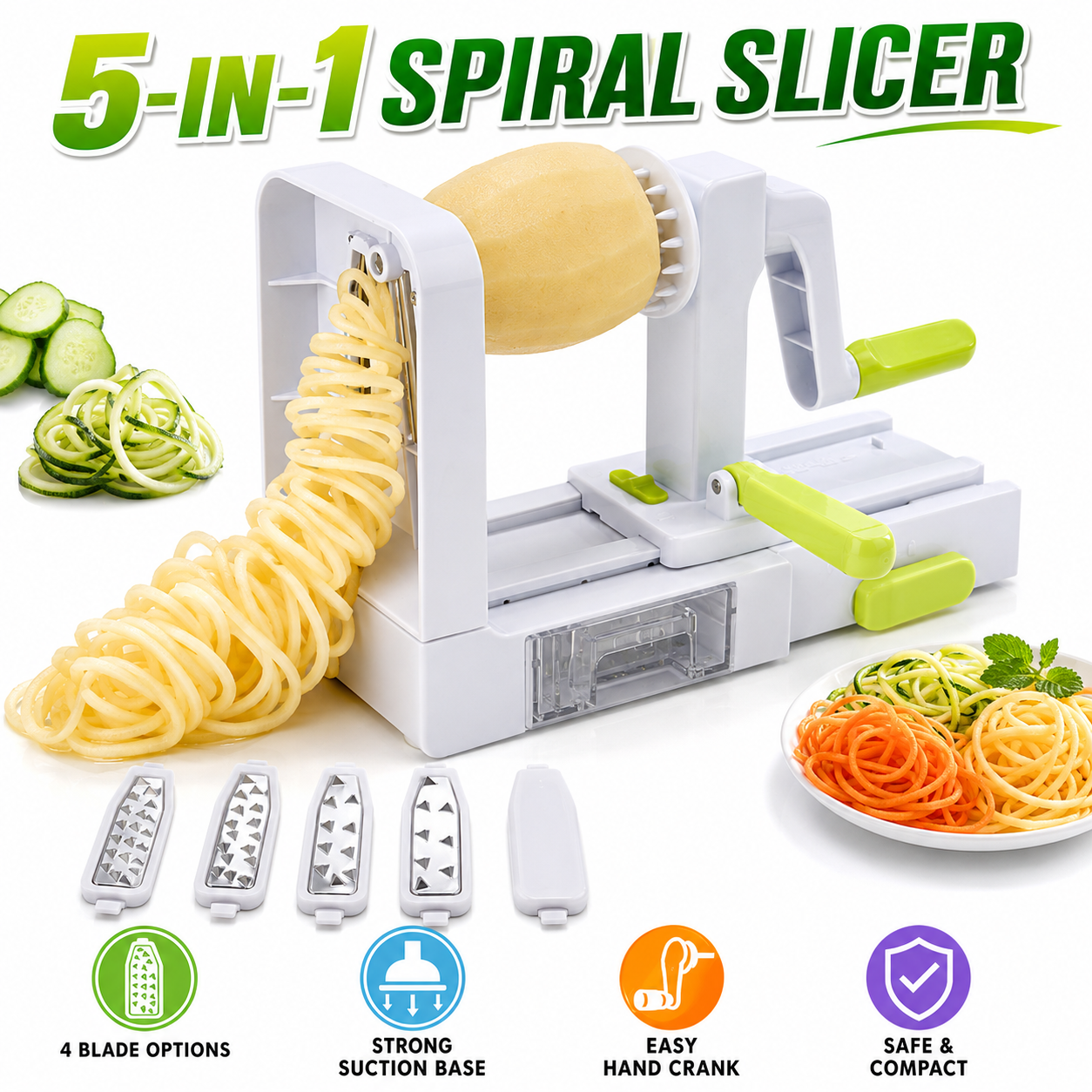Spiralizer Vegetable Noodle - 5 in 1 Hand Crank Vegetable