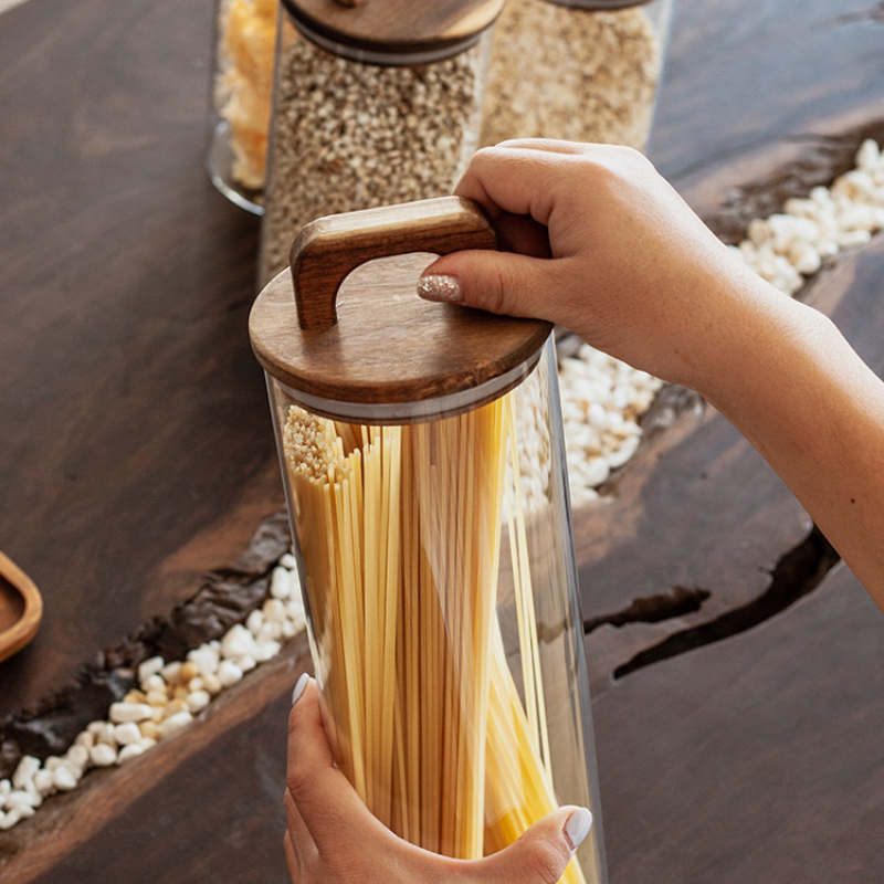 Clear Glass Jar with Bamboo Li - Korean Kitchen Gadgets のレビューと価格